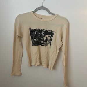 Brandy Melville Beige Long Sleeve Tee with Graphic